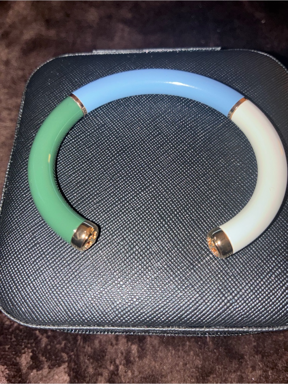 Tory Burch Tricolor Enamel Open Cuff - Green, Blue & White